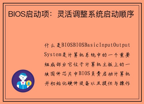 BIOS启动项：灵活调整系统启动顺序